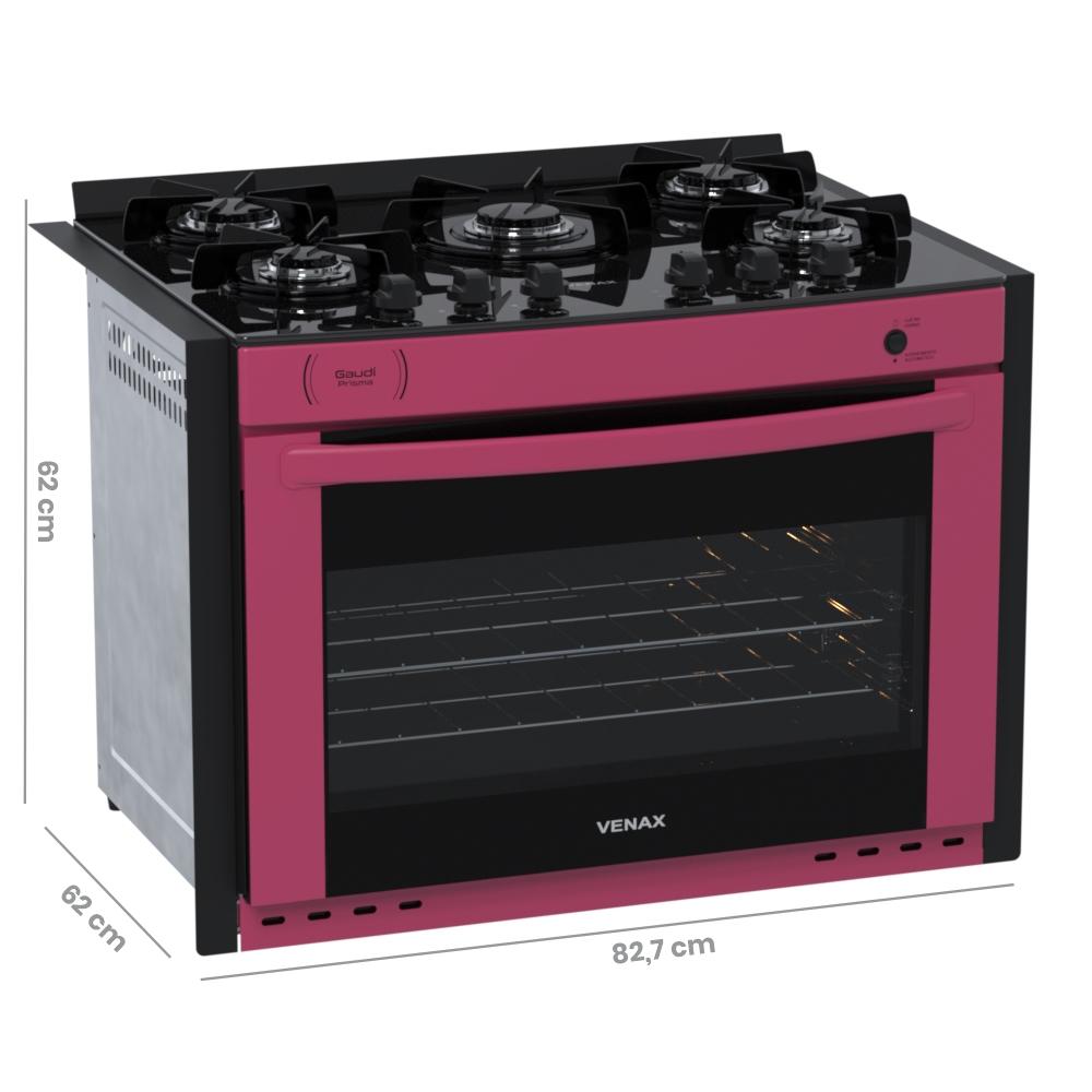 Fogao a Gas de Embutir 5 Bocas Venax Gaudi Prisma Vitreo Pink