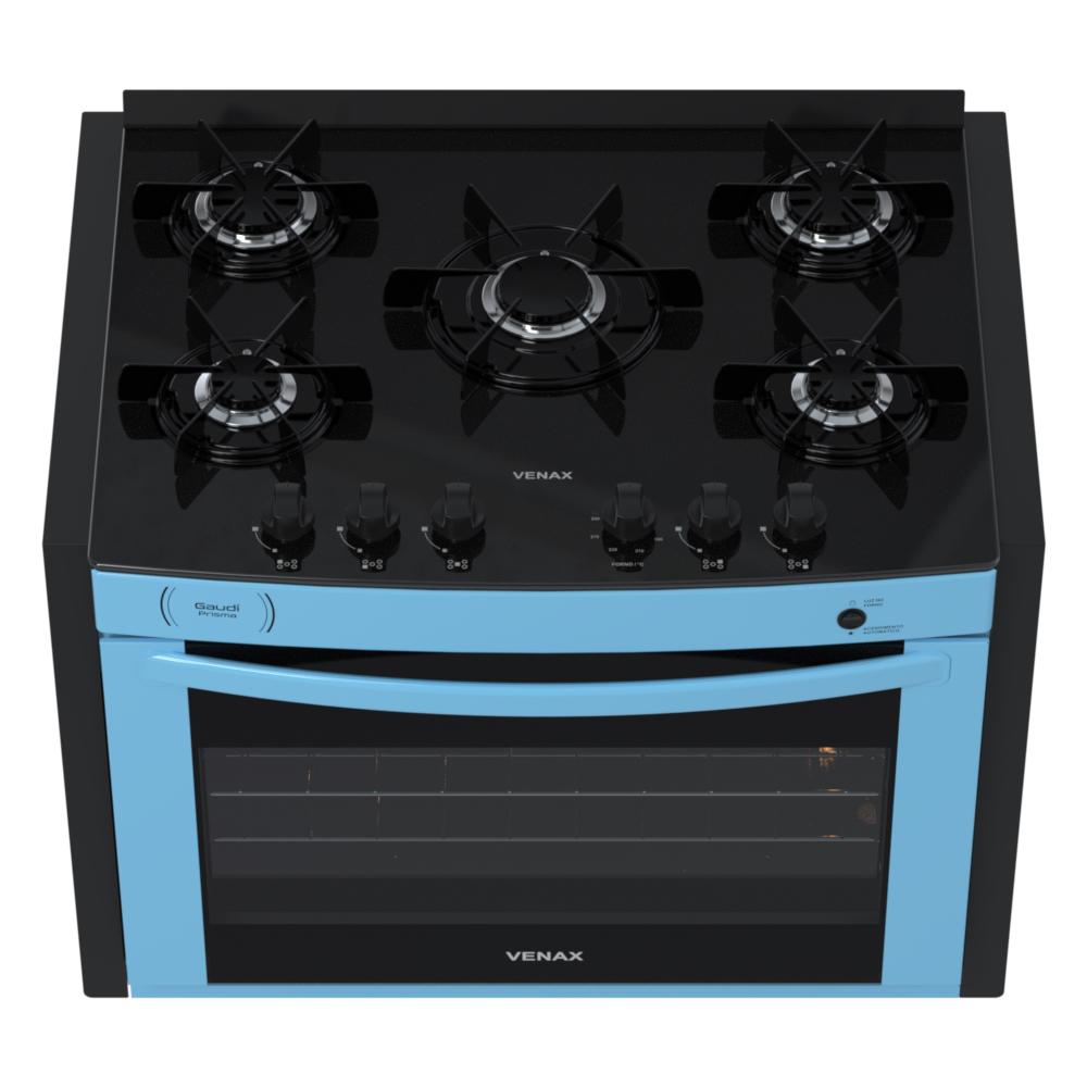 Fogao a Gas de Embutir 5 Bocas Venax Gaudi Prisma Vitreo Azul