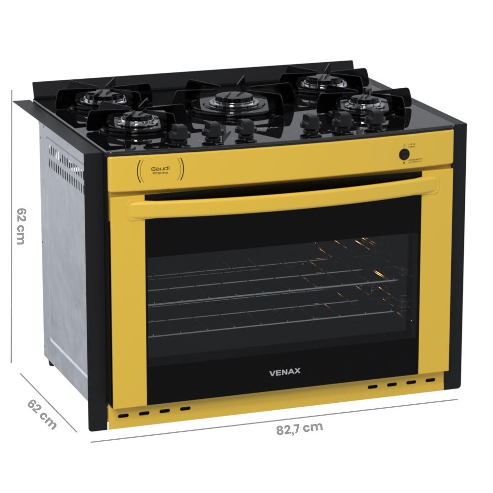 Fogao a Gas de Embutir 5 Bocas Venax Gaudi Prisma Vitreo Amarelo