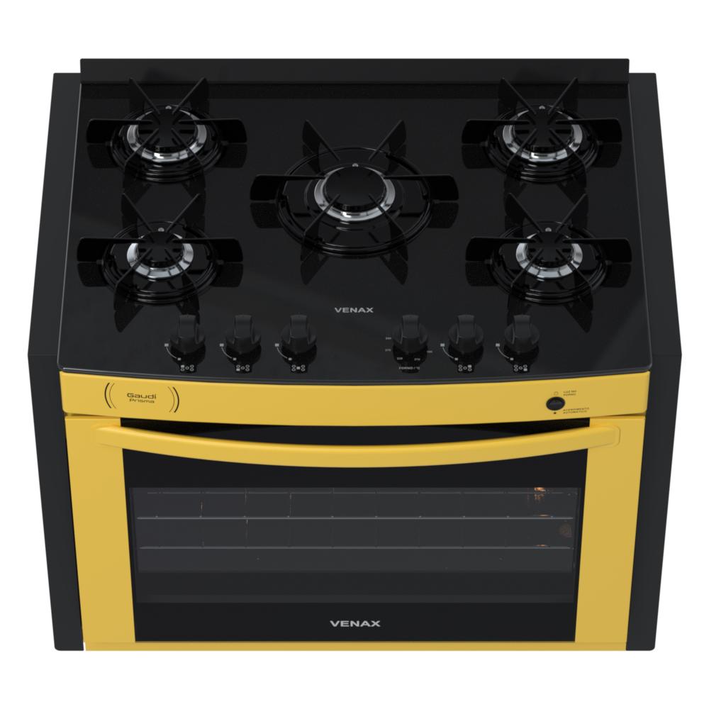 Fogao a Gas de Embutir 5 Bocas Venax Gaudi Prisma Vitreo Amarelo