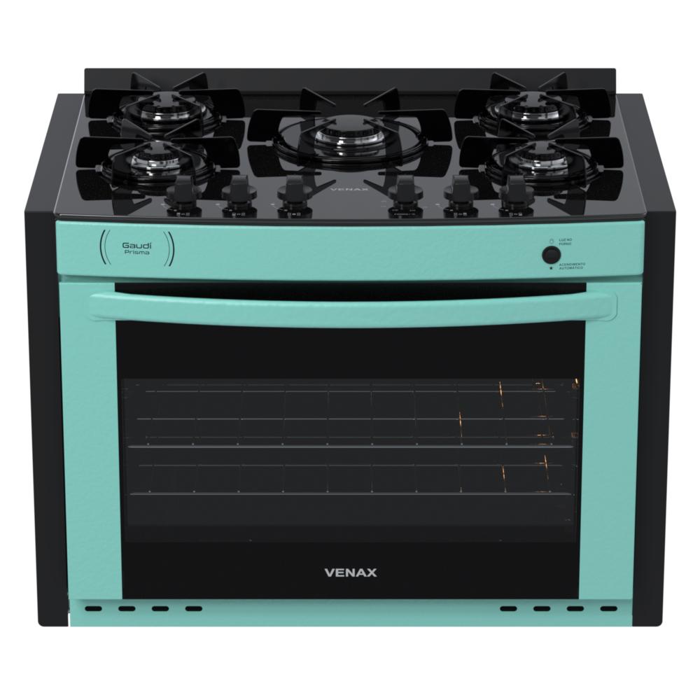 Fogao a Gas de Embutir 5 Bocas Venax Gaudi Prisma Vitreo Verde