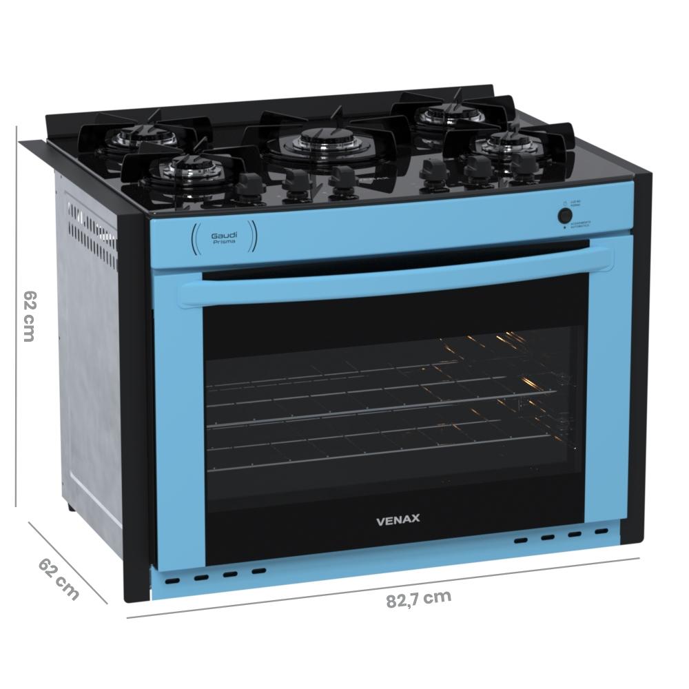 Fogao a Gas de Embutir 5 Bocas Venax Gaudi Prisma Vitreo Azul