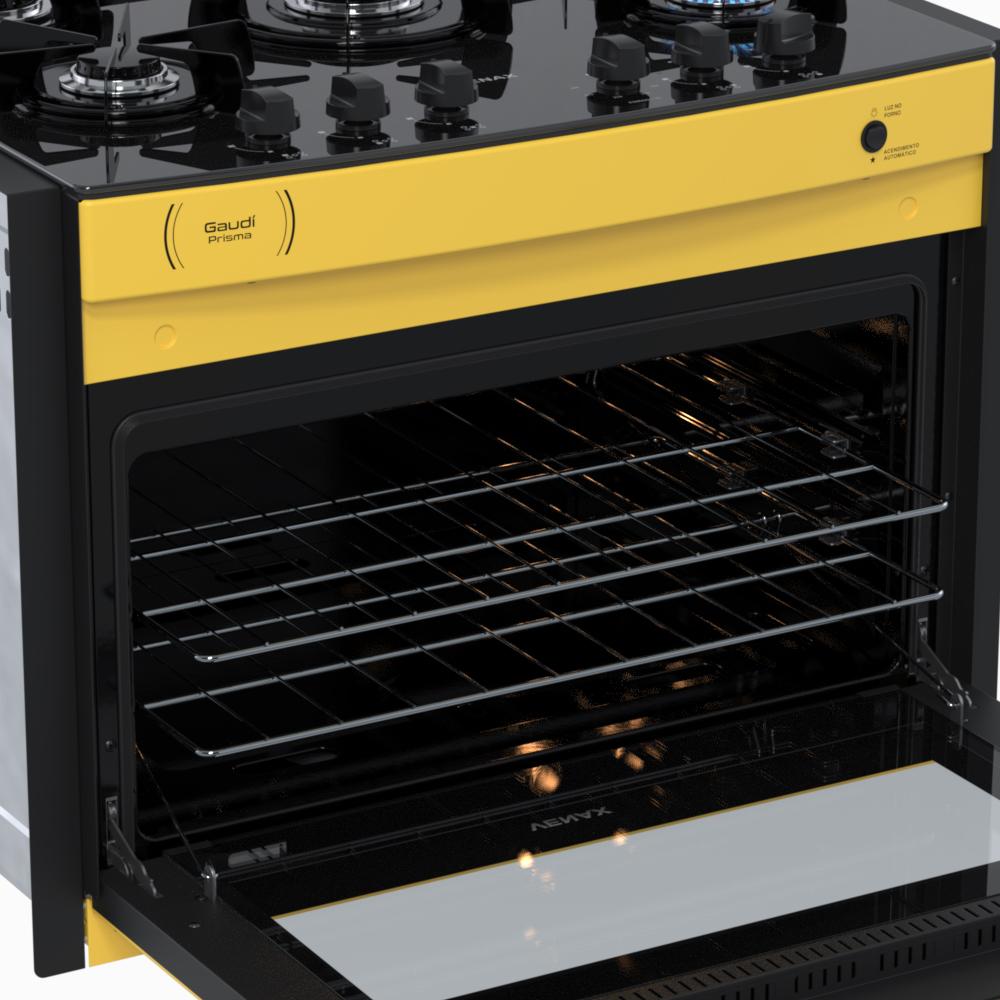 Fogao a Gas de Embutir 5 Bocas Venax Gaudi Prisma Vitreo Amarelo