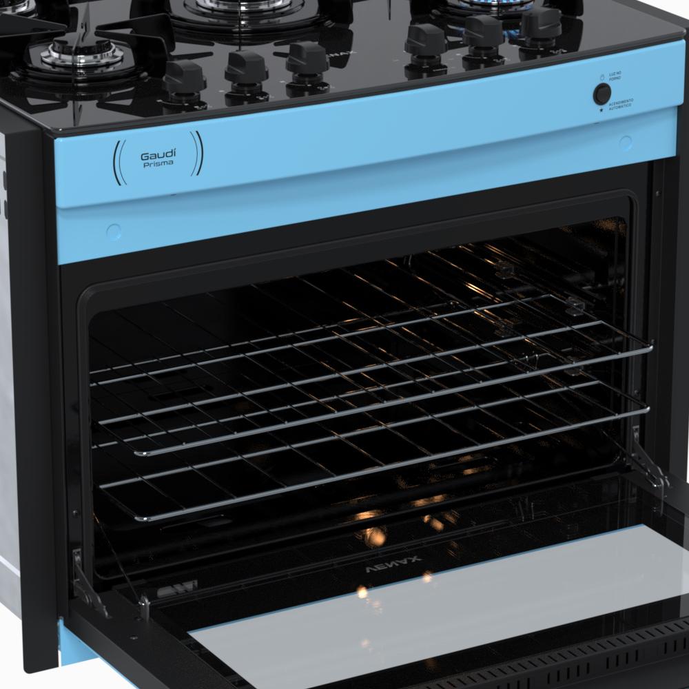 Fogao a Gas de Embutir 5 Bocas Venax Gaudi Prisma Vitreo Azul