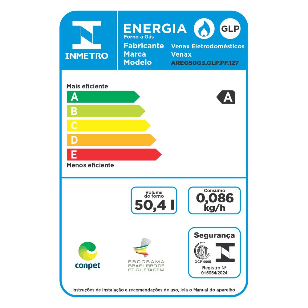 Forno de Embutir a Gas Venax 51,8L Arena GIII Preto