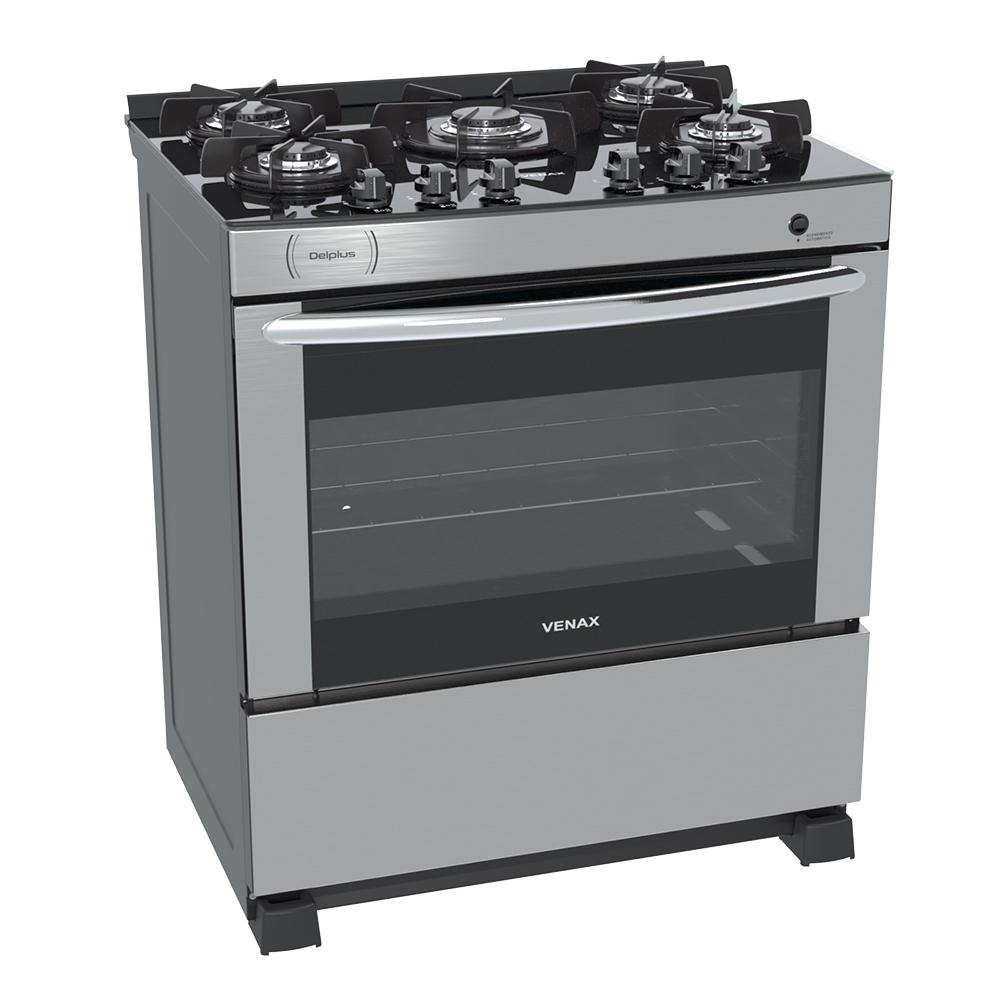 Fogao a Gas 5 Bocas Venax Delplus Vitreo BL Inox