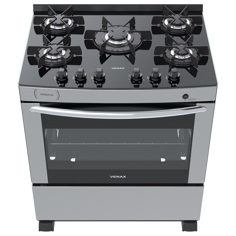 Fogao a Gas 5 Bocas Venax Delplus Vitreo BL Inox
