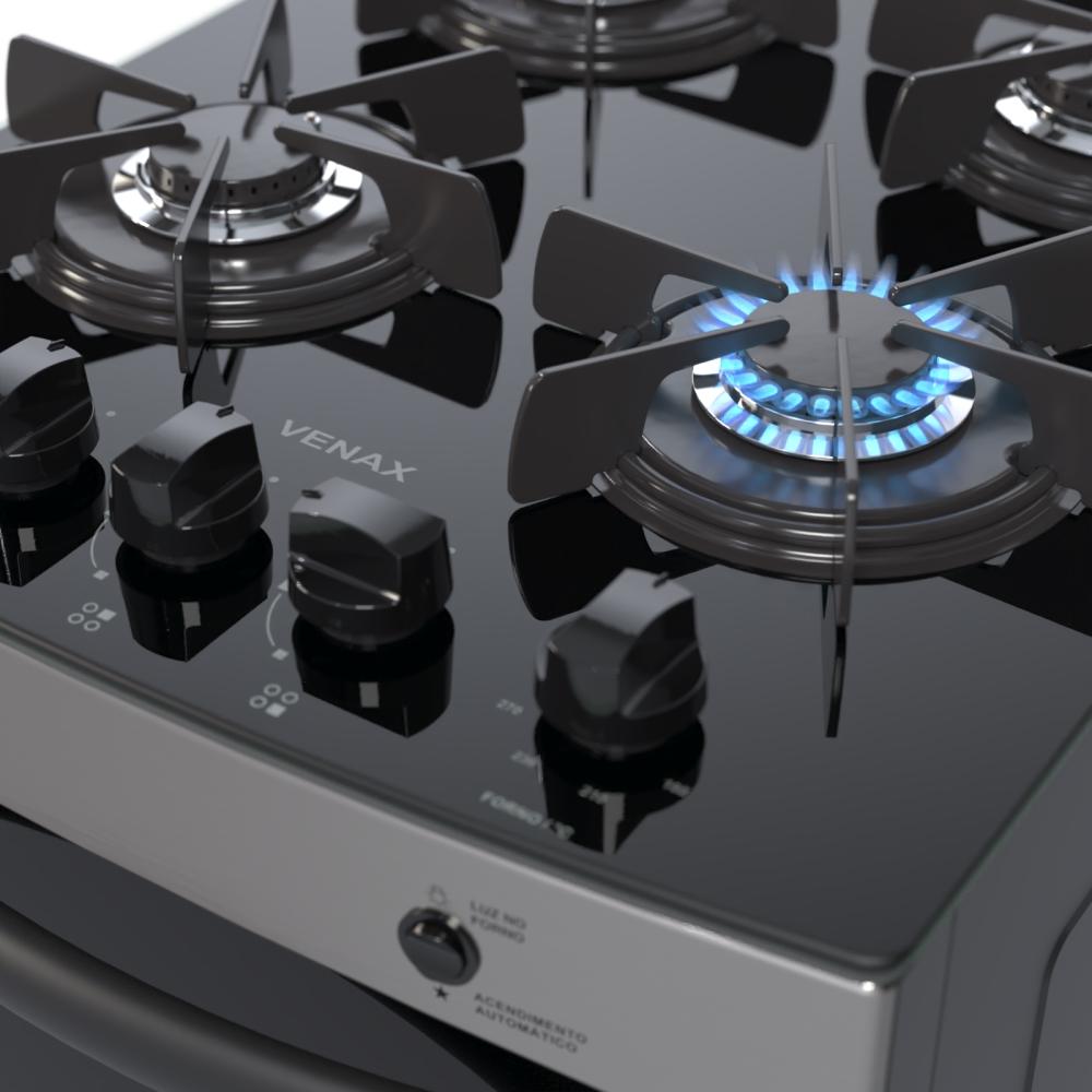 Fogao a Gas 4 Bocas Venax Picasso Vitreo Inox