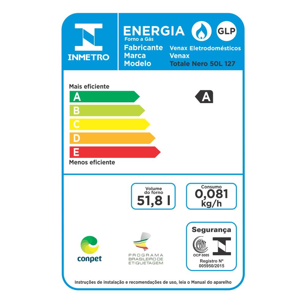 Forno de Embutir a Gas Venax 51,8L Totale Nero GIII