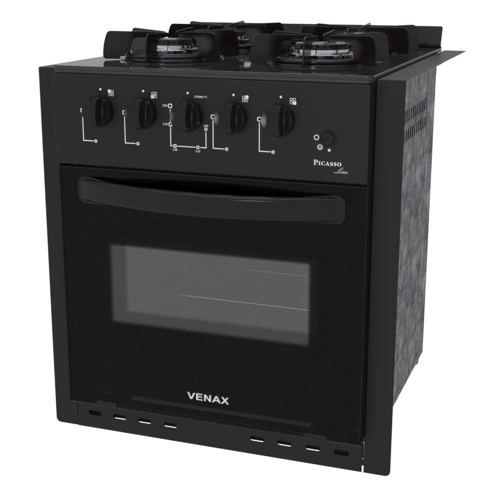 Fogao a Gas de Embutir 4 Bocas Venax Picasso Line Preto