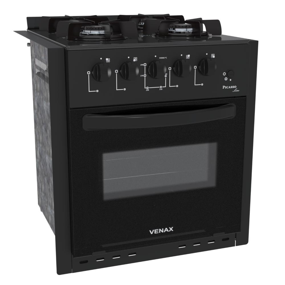 Fogao a Gas de Embutir 4 Bocas Venax Picasso Line Preto